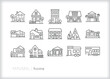 Set of home line icons of different types of houses, residences, dwellings and architecture