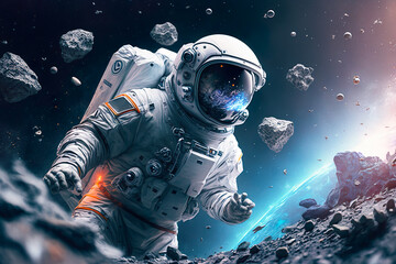 astronaut in space on a new planet background with the colorful space , generative ai