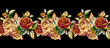 Flower embroidery on dress mock up. Cute little flowers seamless border textile print vintage art. Fashion decoration patch realistic 3d vector illustration woman clothes. Pink on vinous
