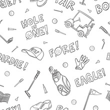 Golf Doodle Seamless Pattern. Cartoon Illustration Vector Illustration Background. For Print, Textile, Web, Home Decor, Fashion, Surface, Graphic Design