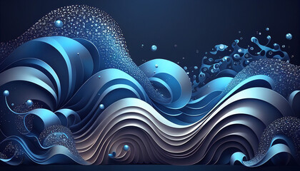 Wall Mural - swirling blue abstract background with 3d waves. generative ai
