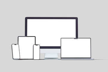 Wall Mural - blank digital device mockup front view angle : monitor, laptop, phone and tablet mockup