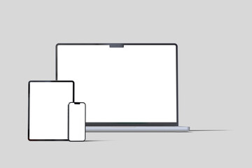 Wall Mural - blank digital device mockup front view angle : laptop, phone and tablet mockup
