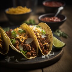 Canvas Print - Close up delicious Mexican tacos.Generative AI