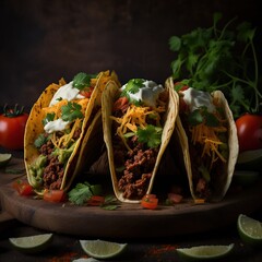 Sticker - Close up delicious Mexican tacos.Generative AI