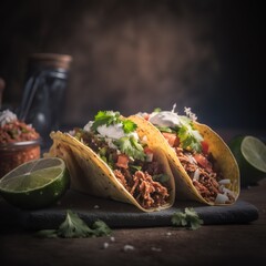 Canvas Print - Close up delicious Mexican tacos.Generative AI