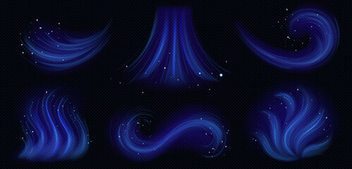 Wall Mural - cold wind effect, winter air flows isolated on transparent background. blue smoke streams, mist wave