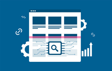 Wall Mural - search engine crawler bot scanning web page to index its content, looking for changes and updates. d