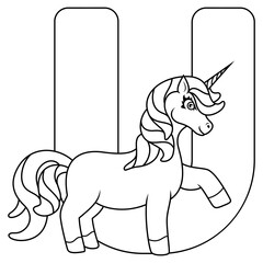 Wall Mural - Illustration of U letter for Unicorn