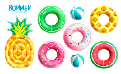 Wall Mural - summer elements vector set design. summer floaters and beachball swimming pool and beach floating in