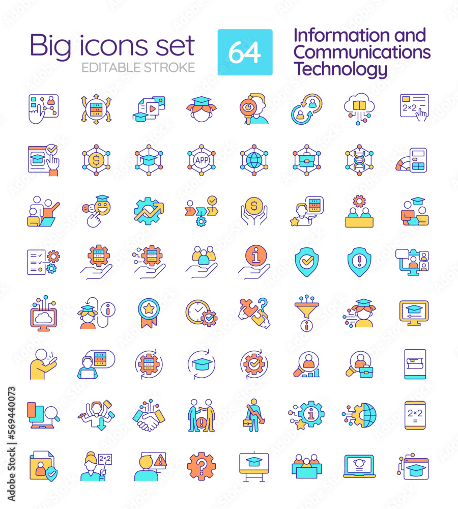 Practice Computer Icons ICT in education industry blue onboarding mobile app screens set ...