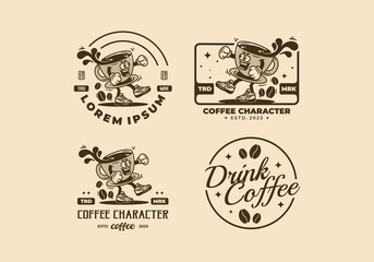 Wall Mural - Mascot character illustration badge of a cup of coffee