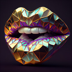 Leinwandbilder - Beautiful abstract geometric woman’s lips concept, contemporary colors and mood social background.