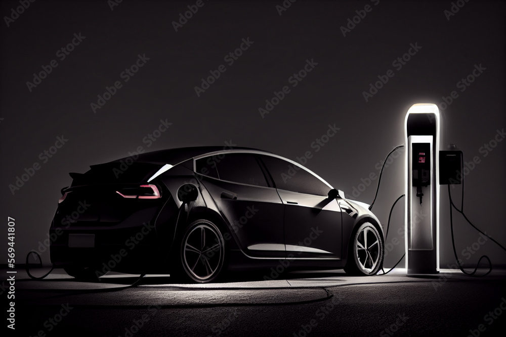 Beautiful abstract silhouette of an EV electric car with a low battery ...