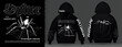 Modern collection of techno acid Spider predator style noise prints, rave music 3d realistic psychedelic.Street art graffiti Print for clothes, on the layout of a sweatshirt with a hood vector