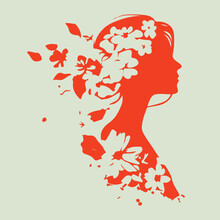 Vector International Woman Day Concept Silhouette Isolated, Woman Face, Woman With Flowers