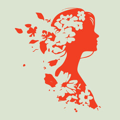 Vector International woman day concept silhouette isolated, woman face, woman with flowers