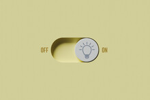 On And Off Toggle Switch Button, Light Bulb Icon, Creative Idea And Innovation Concept, Solution Thinking Illustration, Creative Sign, Innovation Success, Turn On Sign Of Idea, 3D Rendering