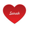 red heart with the name sarah