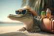 Portrait d'un crocodile en vacances à la mer » IA générative