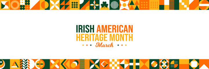 Wall Mural - Irish American Heritage Month Background. Celebrating contribution of Irish Immigrant in United States of America in March. Horizontal website header vector illustration. Neo Geometric pattern concept