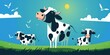 Cows on a green field and blue sky. Generative AI