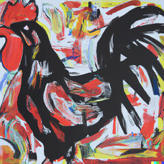 Colorful Painting of a Rooster