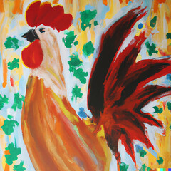 Colorful Painting of a Rooster