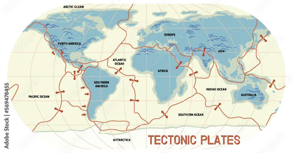 Map of tectonic plates and boundaries Stock Vector | Adobe Stock