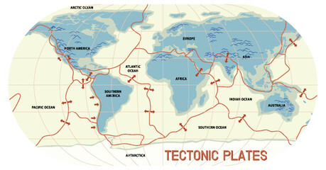 Wall Mural - Map of tectonic plates and boundaries