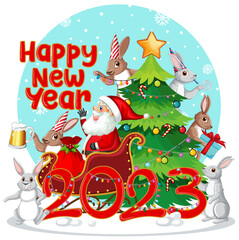 Poster - Happy New Year text with cute rabbit for banner design