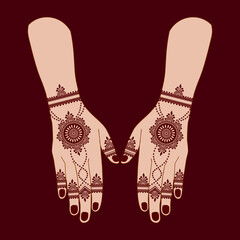 Wall Mural - Simple Henna mehndi mehendi mahendi design on two hands indian arabic asian culture vector illustration