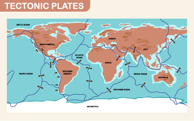 Wall Mural - Tectonic plates and landforms