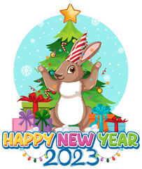 Poster - Happy New Year Banner Design with Cute Rabbit