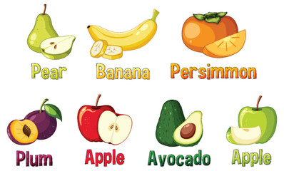 Sticker - Set of fruits cartoon