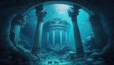 Fototapeta  - The remnants of Atlantis. Underwater structures. Lost civilization of Atlantis. generative ai