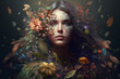 Beautiful girl symbolising Mother nature concept seamlessly merged with beautiful face portrait of a young woman. Ai generated