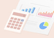 © bestforbest - Financial Analysis and Planning depicted through an illustration of calculator on document with financial statement complete with graphs and charts. Careful analysis and planning in managing finances