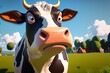Image of a cow, taken at close range, staring directly into the camera's lens on a bright, sunny day. Generative AI