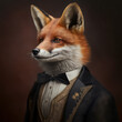 © PRINTS - Portrait of a Fox dressed in a formal business suit, generative ai
