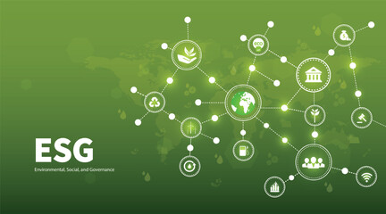 Wall Mural - sustainable business or green business vector illustration background with connection icon concept r