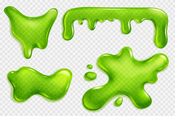 Wall Mural - green slime, jelly stain, liquid dripping snot or glue realistic vector isolated illustration on tra