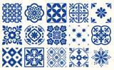 Fototapeta Na ścianę - Blue Portuguese tiles pattern - Azulejos vector, fashion interior design tiles 