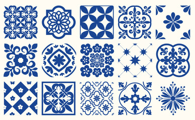 blue portuguese tiles pattern - azulejos vector, fashion interior design tiles