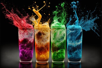 Wall Mural - Colorful paint splashing in a glass on a black background.