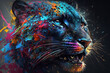 Panther Porträt mit bunten Farben und Naturmaterialien, generative AI