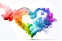 Wave And Smoke In Shape Form Heart Of Different Rainbow Colors Isolated On White. Valentines Day. LGBT Concept. Generative Ai.