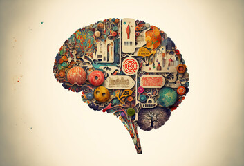 Wall Mural - Concept art of a human brain with knowledge and creativity. generative ai