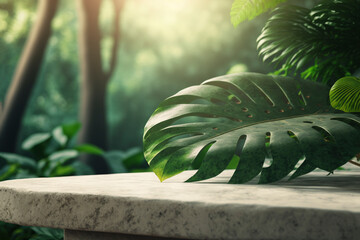 Wall Mural - Jungle podium background created with generative Ai technologies