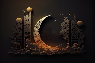 Wall Mural - Happy Ramadan Karim Arabic abstract illustration generative ai